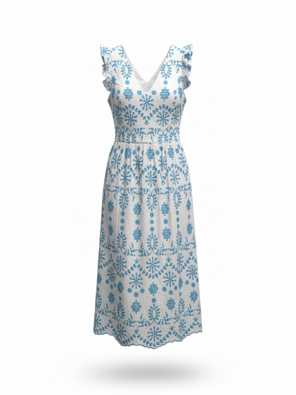 Lilly Pulitzer White Midi Dress with Blue Floral Embroidery